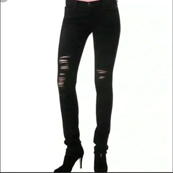 J Brand Black The Skinny Torn Jett Distressed Jeans Size 27 - Picture 1 of 10